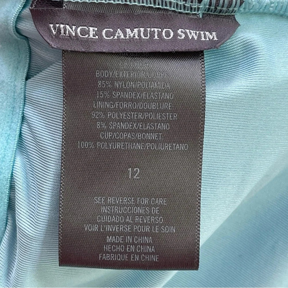 Vince Camuto Mediterranean Sea Stripe Ruffle Off-The-Shoulder One-Piece Azure 12 - Picture 5 of 8